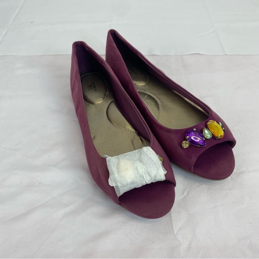 Cushion Walk by Avon Purple Jeweled Peep-Toe Flats – Size 9